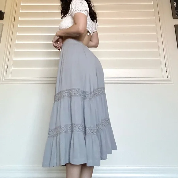gray boho fairy midi skirt - Picture 2 of 8